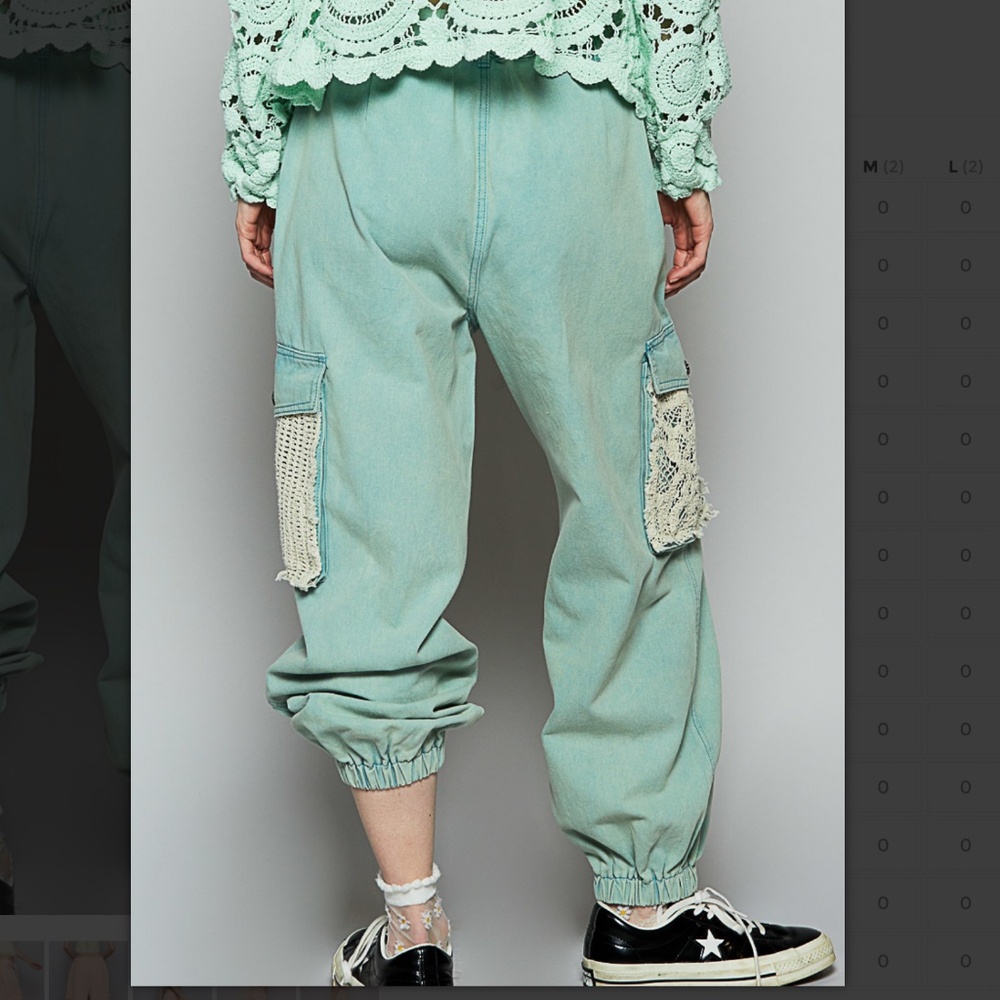 ⭐️ POL “ Kalispell 2”  POL Distress Cargo Jean Jogger with Crochet Lace 65 - Picture 2 of 5